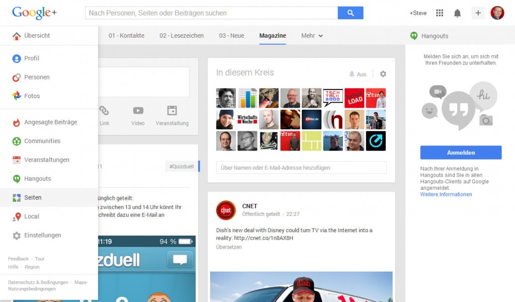 Google+ Seiten über die Navigation erreichen