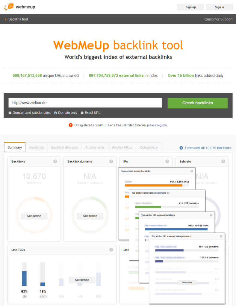 Backlink-Tool WebMeUp