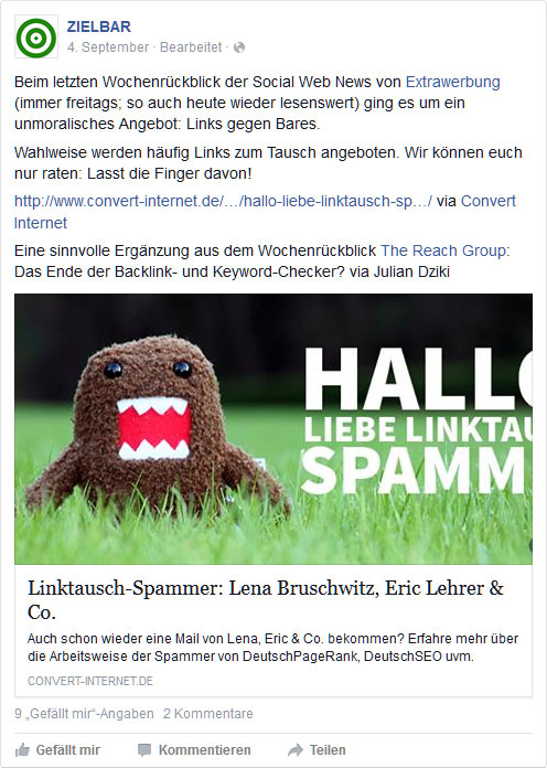 Facebook-Post: Linktausch-Spammer