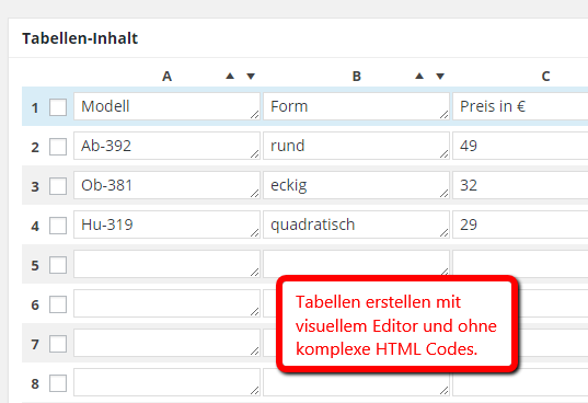 Tabellen erstellen in WordPress