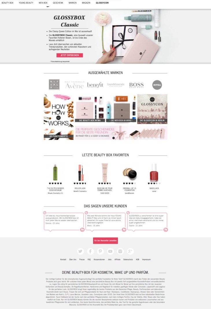 Beispiel Homepage Glossybox