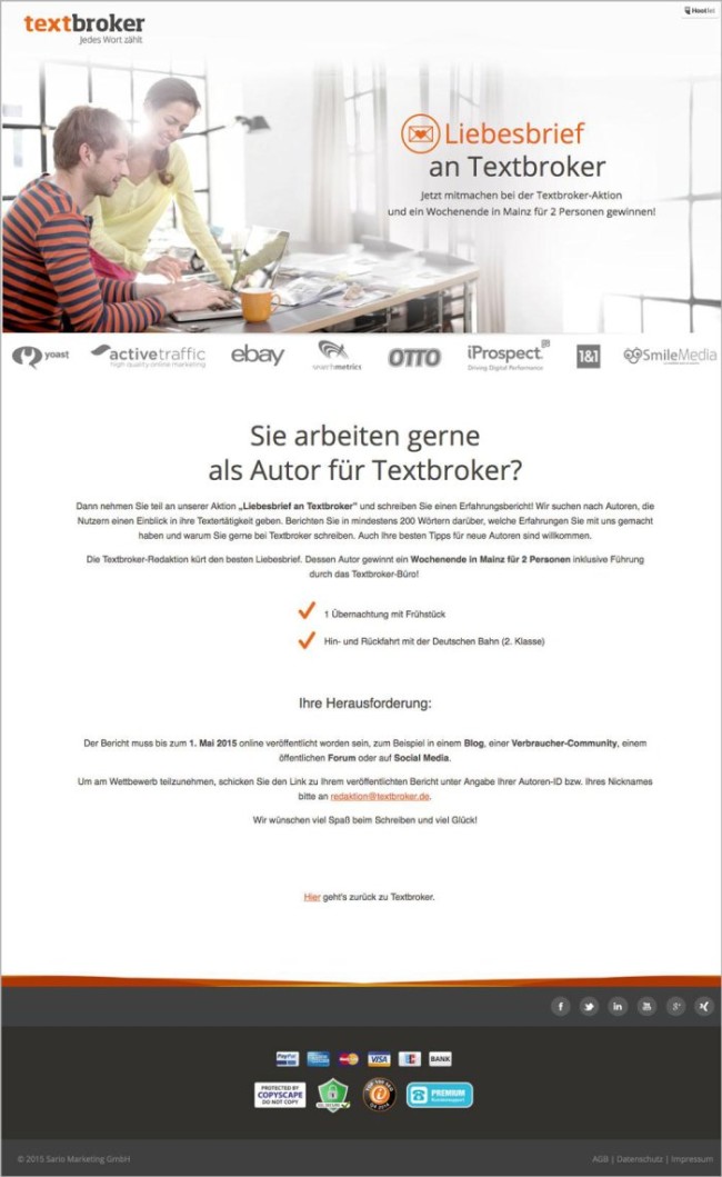 Textbroker Landingpage Beispiel