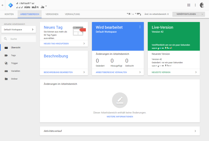 Google Tag Manager Adminoberfläche