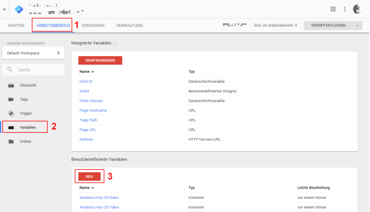 Google Tag Manager Variabeln einrichten