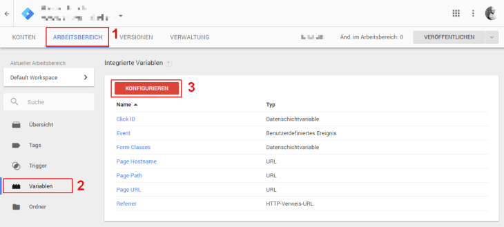 Google Tag Manager Variabeln einrichten