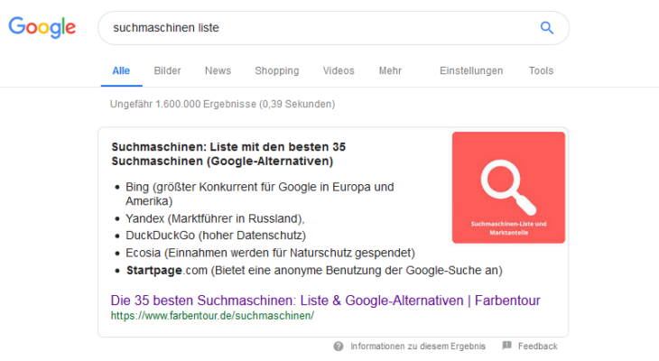 Antwortbox bei Google