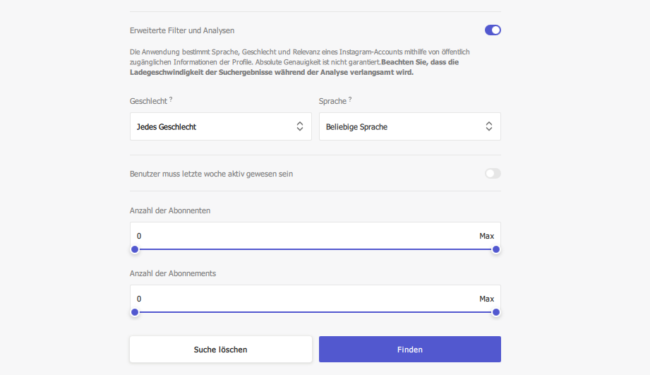 Screenshot: Combin - Erweiterte Filter und Analysen