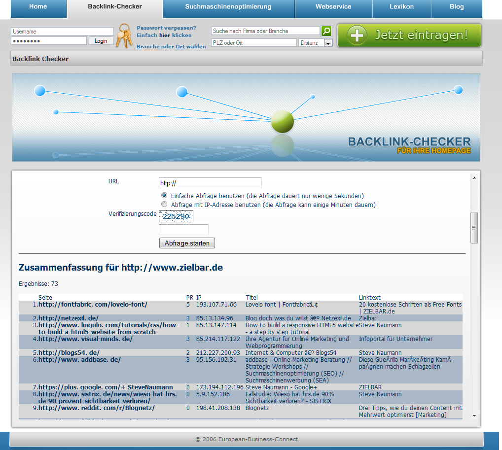 Backlinkchecker von European-Business-Connect