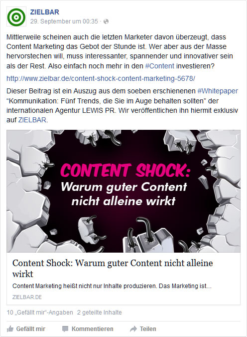 Facebook-Post: Content Shock - Warum Content alleine nicht ausreicht