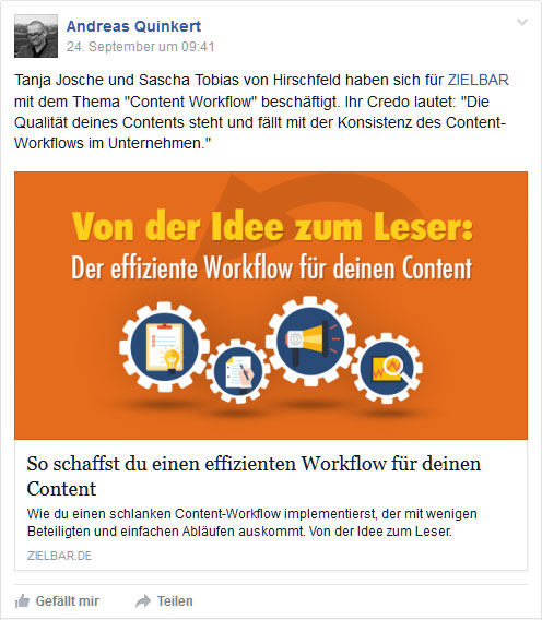 Facebook-Post: Content Workflow im Content Marketing