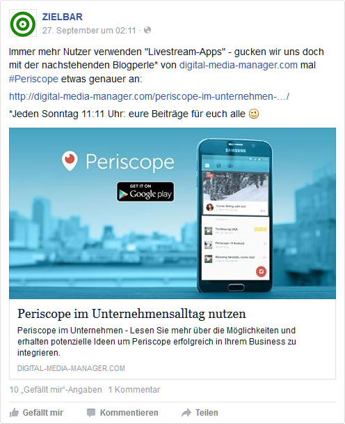 Facebook-Post: Periscope im Unternehmensalltag