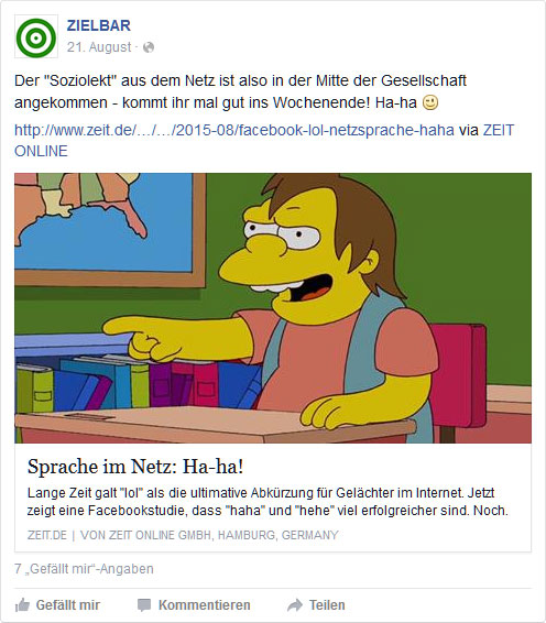 Facebook-Post: Sprache im Netz - Ha-ha!