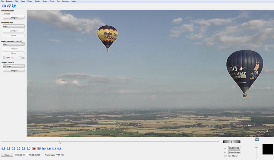 Screenshot Videoschnittsoftware Avidemux