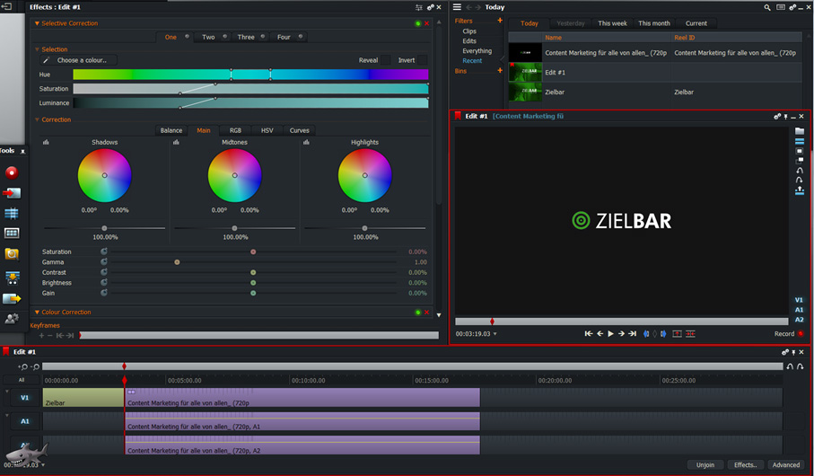 Screenshot Videoschnittsoftware Lightworks
