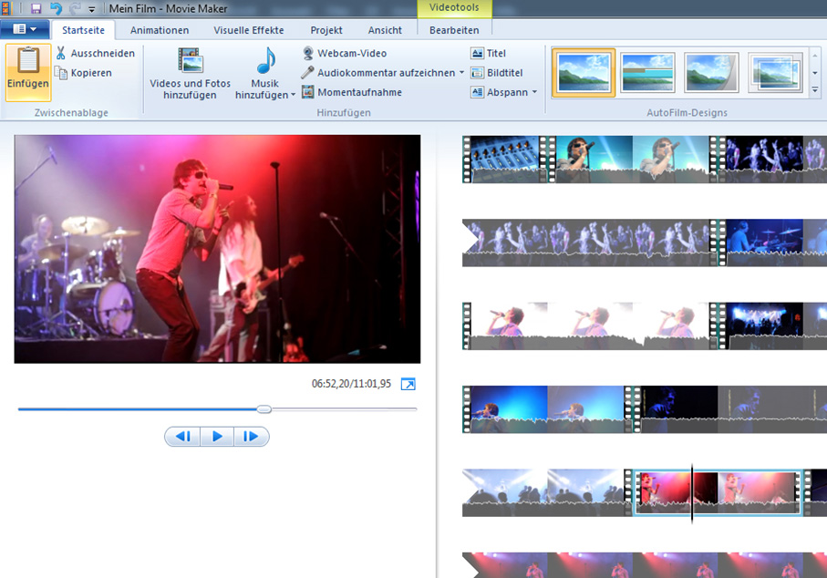Screenshot Videoschnittsoftware Movie Maker