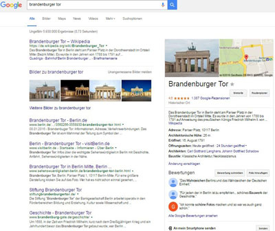 Google Entitäten-Box Brandenburger Tor