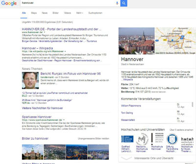 Google Entitäten-Box Hannover